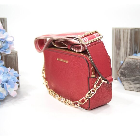 Michael Kors Red Leather Jet Set Small Double Zip Chain Camera Crossbody Bag NWT - Picture 4 of 8